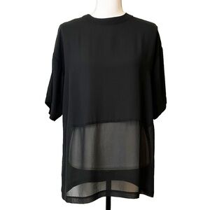 ASOS Semi Sheer Chiffon Oversized Short Sleeve Back Zip Tee SZ US 4